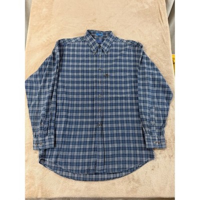 Vintage Pendleton Shirt Men Size L Blue Plaid Cotton Button Down Long sleeve EUC