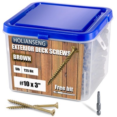 Deck Screws 3 Inch, #10 X 3, 5Lb, Rust Resistant, Brown Epoxy Coated