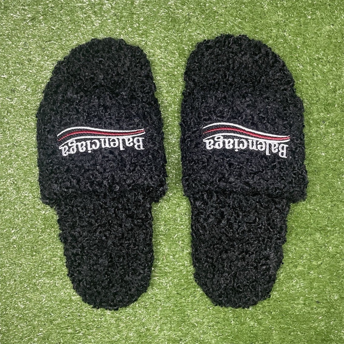 Balenciaga Furry Slide Slippers Black Shearling Comfort Men's