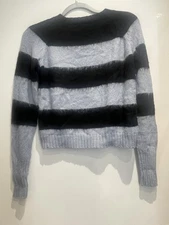 AllSaints Lou Jumper Fuzzy Knit Sweater Striped Long Sleeve extra small xs blue