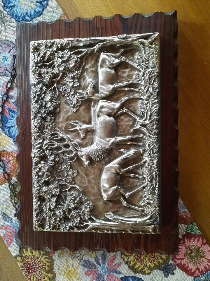 Jagdmotiv, Metall?,Relief, Künstlerhandwerk, Hirschrudel, Meisterhand Geschnitzt - Bild 2 von 4