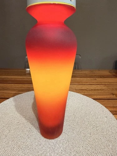 Blenko Handcraft Glass Vase Frosted Red Orange Yellow Ombre Art Glass 11”