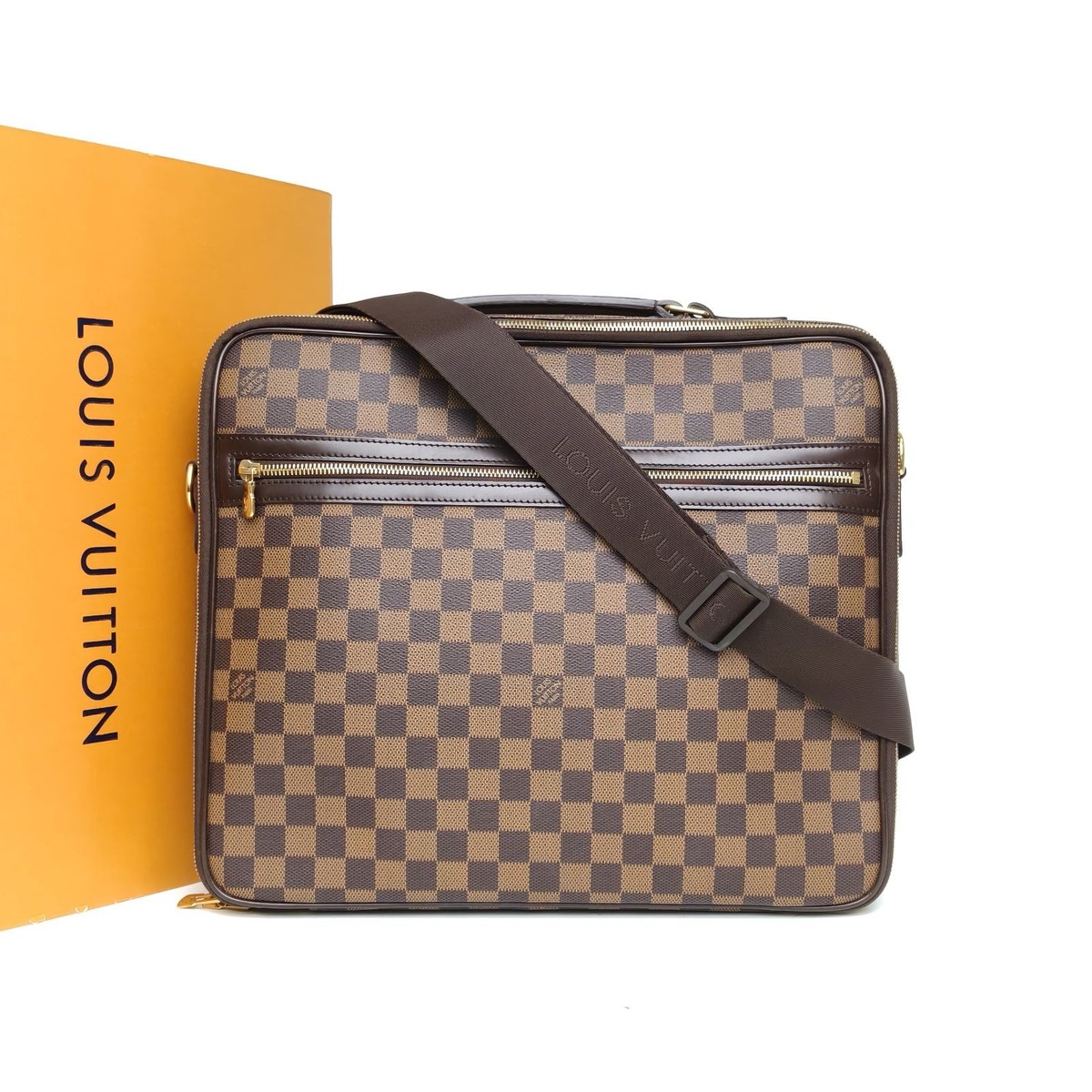 LOUIS VUITTON 2008 Computer Bag Briefcase Brown Check PVC
