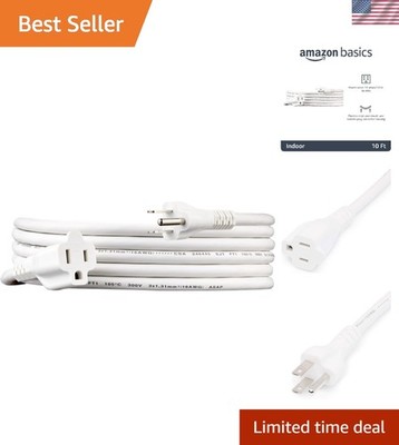 Reliable 10 Ft 3-Prong Extension Cord - 125V Indoor Power Solution in White