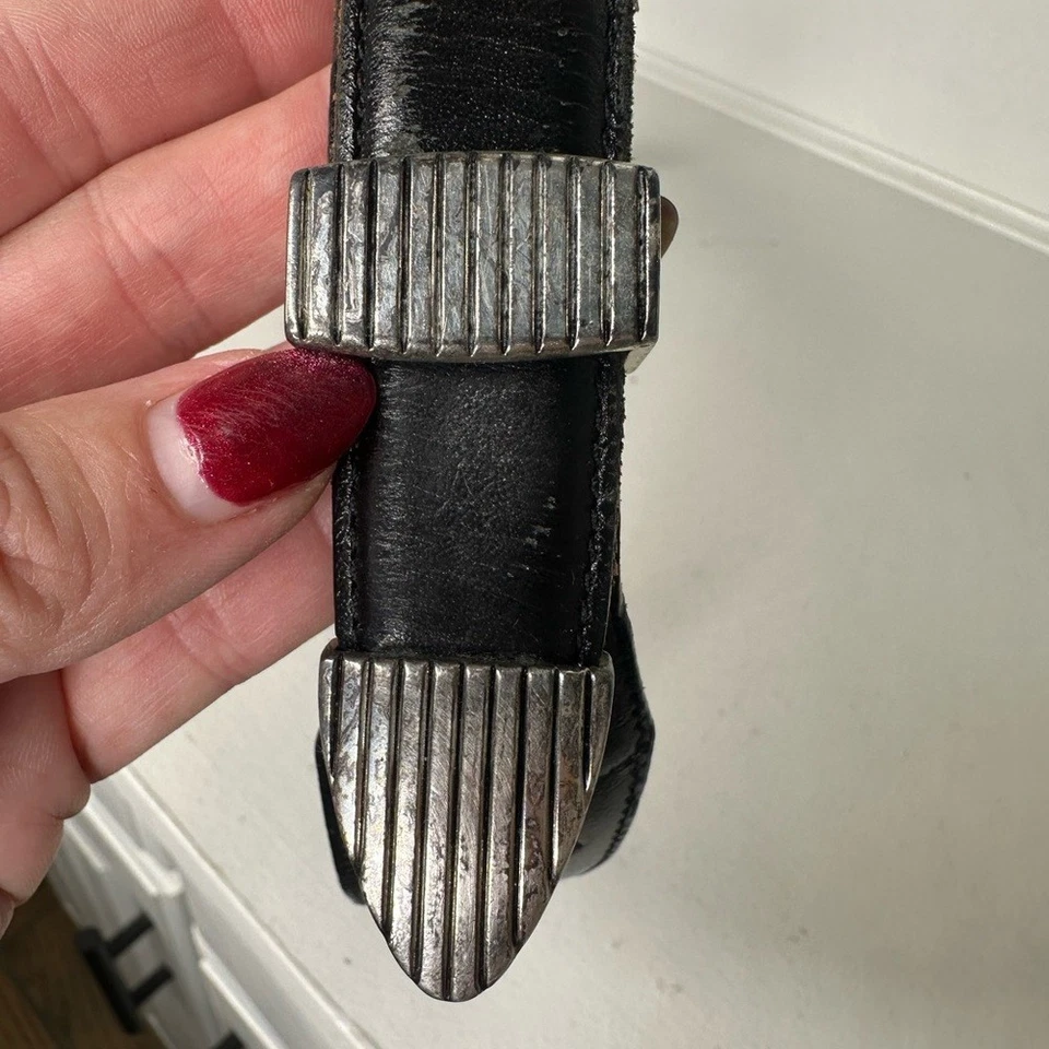 Cinturón de cuero Justin Vintage Western para mujer talla 36 negro plateado hebilla EE. UU. Foto 2 de 4