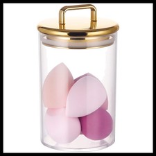 Acrylic Storage Jar with Gold Airtight Lid - Bathroom Vanity Organizer Contai...