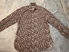 Kiton Men  s Button Down Shirt - Black/White Floral - Size 17/43