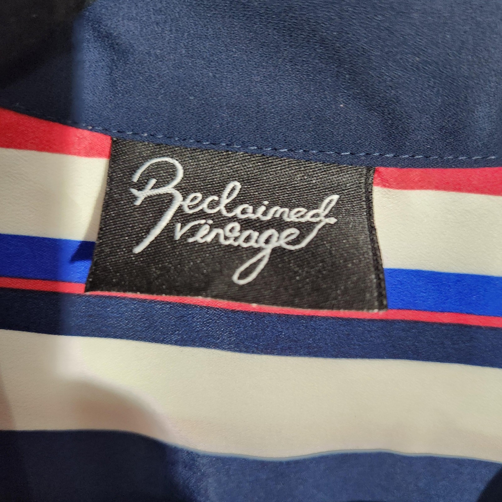 Reclaimed Vintage Shirt Mens Medium Red White Blue Striped Button Up Retro UK