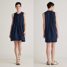 Quince 100% European Linen Sleeveless Swing Dress Deep Navy Blue Small