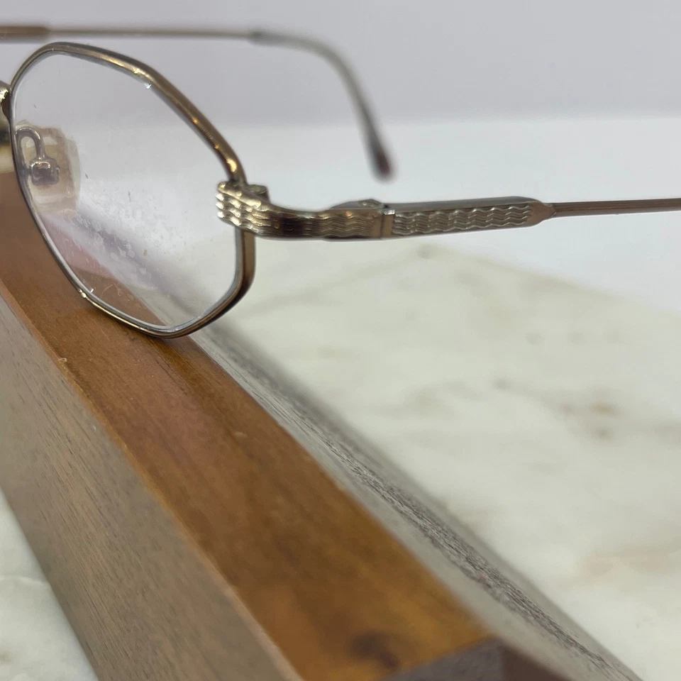 Vintage Safilo Octagon Metal Frame Eyeglasses Clear Lenses Unisex Gold Tone - Image 3 of 4