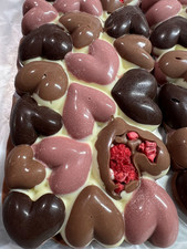 Handmade Heart Chocolate Bar Mix with Dark, Milk, Ruby Hearts on White Chocolate