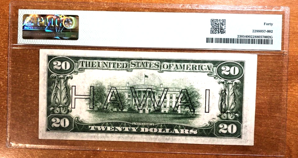 1934A Fr#2305 $20 Federal Reserve Note Brown Seal "HAWAII" Emergency WWII, PMG40 - Image 2 of 2