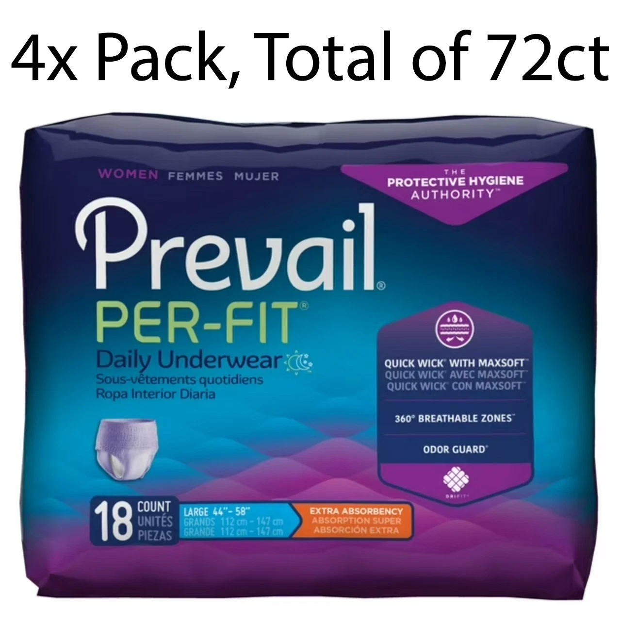 Prevail Disposable Underwear Female Large, PFW-513, 72 ct. (4 pk./18 ea.)