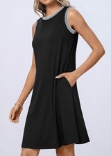 Sleeveless Stretch Dress 17” P2P 36” Length Pockets Mended Fabric Pull Small
