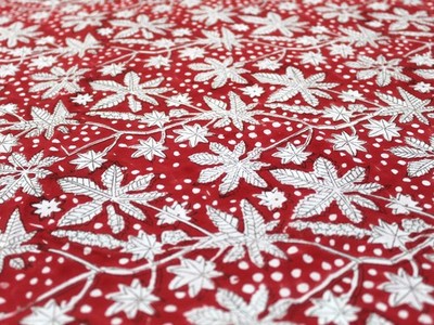 Red Floral Print Indian Cotton Fabric Hand Block Dressmaking Fabric 20 Yards