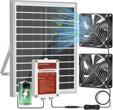 Solar Powered Fan Kit with Battery, Solar Powered Fan for Shed  Greenhouse, for