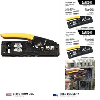 Klein Tools VDV226-107 Compact Ratcheting Modular Data Cable Crimper/Wire Str...
