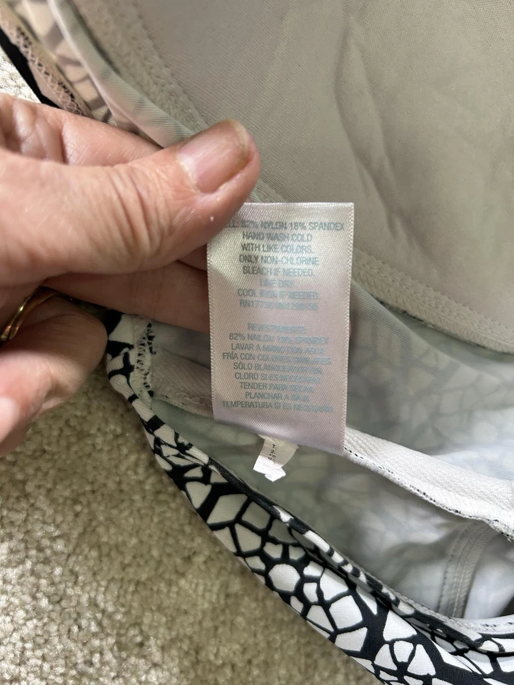 Traje de baño Kona Sol Tankini Top para mujer XL negro blanco halter acanalado geométrico Foto 3 de 4