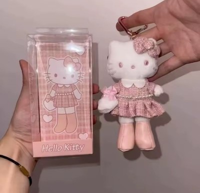 Sanrio Hello Kitty Long Legs Pink Tweed Kawaii y2k Plush Bag Charm Keychain 16cm