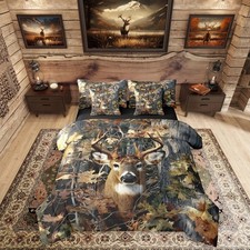 Deer Camo Queen Comforter Set with Sheets Rustic Hunting Bedding Set 7-Piece ...