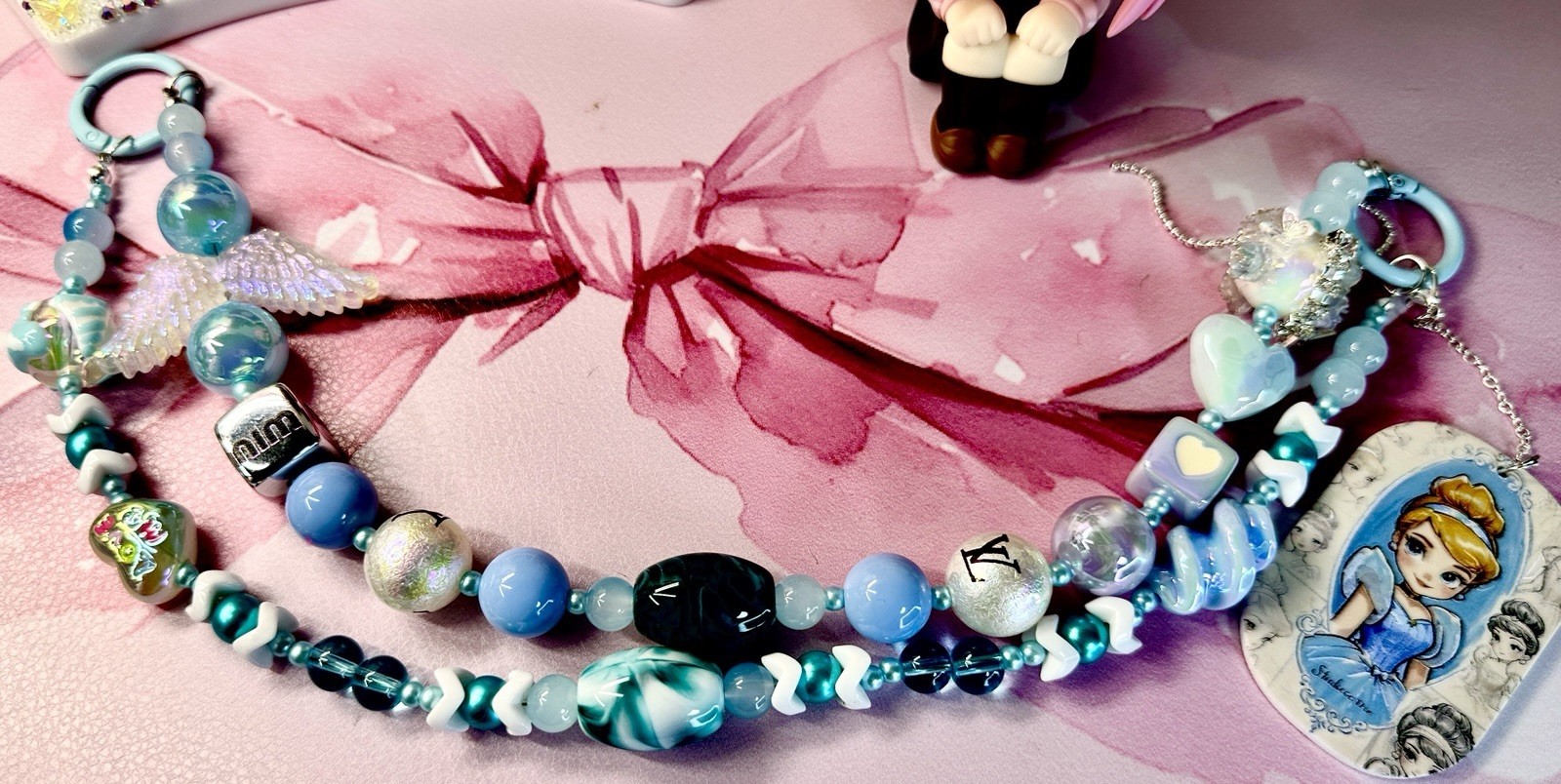 Custom Blue Bedazzled Bag Charm Keychain