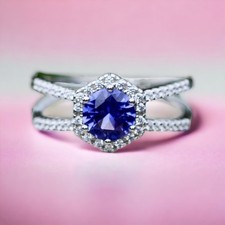 Lab Made Tanzanite Ring Sterling Silver 925 , December birthstone , from Canada