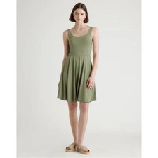 Quince Tencel Jersey Fit & Flare Mini Dress Sage Green Stretch Summer Minimalist