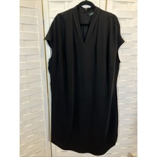 Lauren Ralph Lauren Black V-Neck Cap Sleeve Shift Dress 16W Career Cocktail LBD