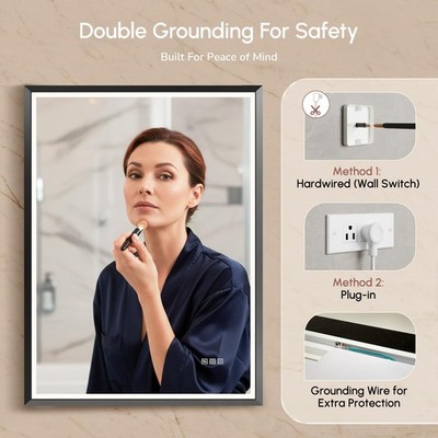 USHOWER 36x30/40x30In LED Bathroom Mirror Black Frame Lighted Anti-Fog Dimmable