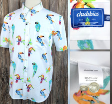 Chubbies Shirt Parrot Toucan Tropical Stretch Button Down Casual Mens Large EUC
