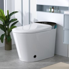 Smart Bidet Toilet Tankless Auto Open/Close Lid Heated Seat Foot Kick White