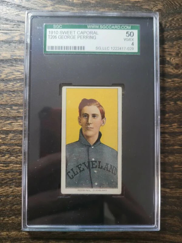 1909 T206 GEORGE PERRING SWEET CAPORAL 350 VG EX SGC 4 BASEBALL CLEVELAND NAPS