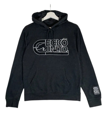 Ecko Unltd Hoodie Herren S anthrazit Pullover Grafik Logo Streetwear Sweatshirt
