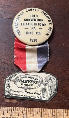 Lancaster County Firemen's Convention,1930, Pinback, Die Cut Celluoid Hanger