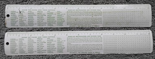 Set of 2 Metal Advertising Rulers 12" Kellogg's Cereal Facts & Tables