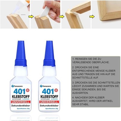 2x20g,Tenacore 401 Sekundenkleber Extra Stark, Universell Einsetzbarer