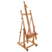 U.S. Art Supply Malibu Adjustable Wooden H-Frame Studio Easel, Artist Paint Tray