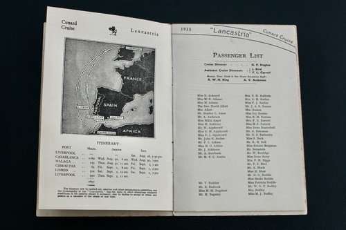 CUNARD WHITE STAR LINE LANCASTRIA BEAUTIFULLY ILLUSTRATED PASSENGER LIST C-1933 - Picture 5 of 6