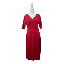 Eliza J Dress 6 Red Fitted V-Neck Short Sleeve Back Zip Sheath Cocktail