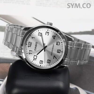 Casio - MTP-1302D-7A1 - Classic - herenhorloge - kwarts analoog - witte wijzerplaat - grijze stalen armband, Wit/Grijs, armband : Casio