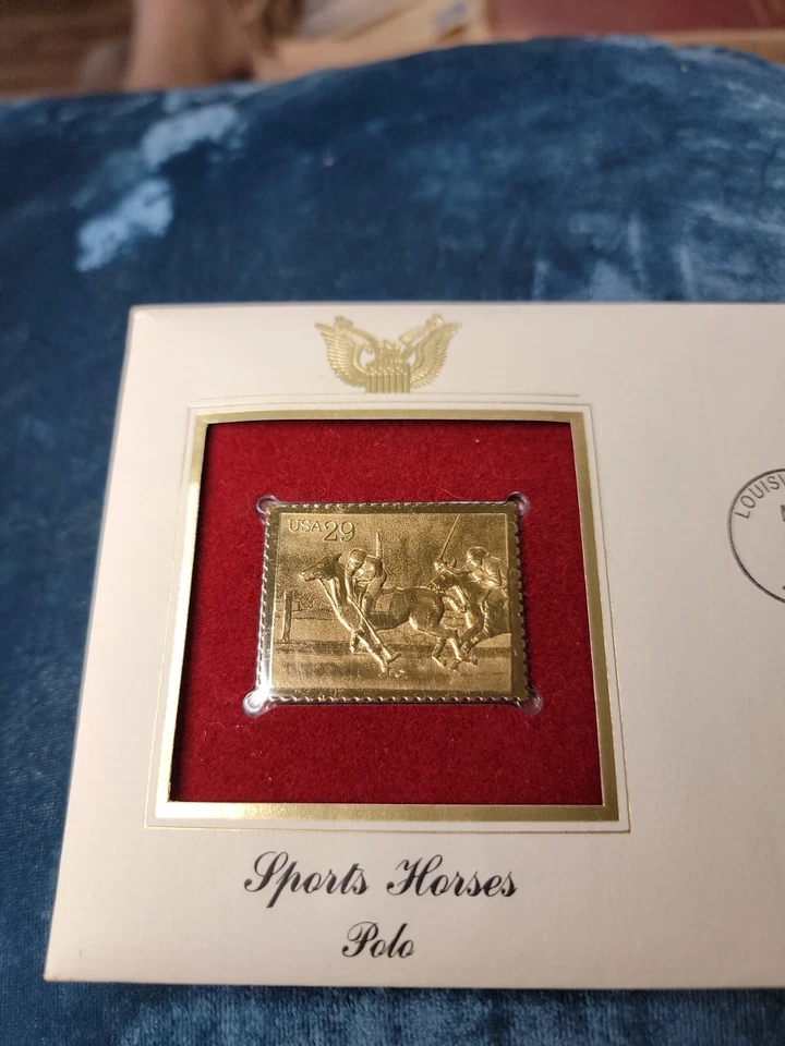 1993 Sports Horses Polo 22kt Gold Golden Cover Replica FDC FDI Stamp - Image 2 of 2