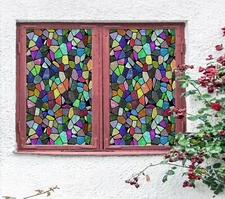 3D Colored Gravel A351 Window Film Print Sticker Cling Stained Glass UV Zoe