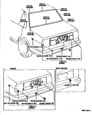 トヨタ カローラ ae80 81 82 系 パーツ リスト 旧車 Toyota Corolla AE80 81 82 CE80 EE80 Moulding Back Window Outside