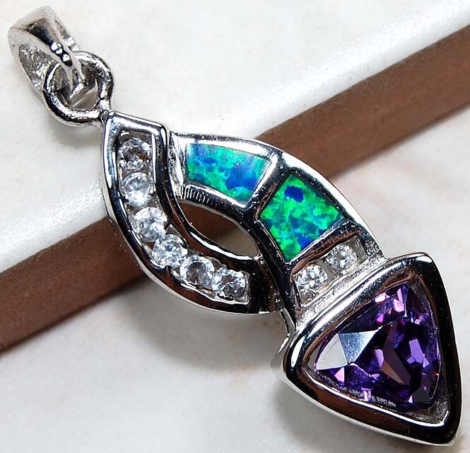 Amethyst & Australian Opal 925 Sterling Silver Pendant OP1