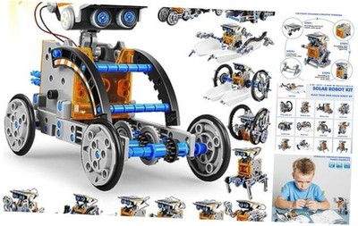 STEM 13-in-1 Education Solar Power Robots Toys for Boys Age 8-12, DIY Blue Gray