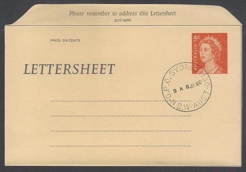 AOP Australia QEII 1967 5c lettersheet canc. First Day. HG #G4