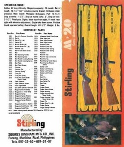 Stirling Squires Bingham Mfg. c1970 Company Model M20 Rifle Manual
