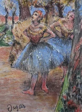Rare unique Impressionist painting, Dancers, signed Edgar Degas