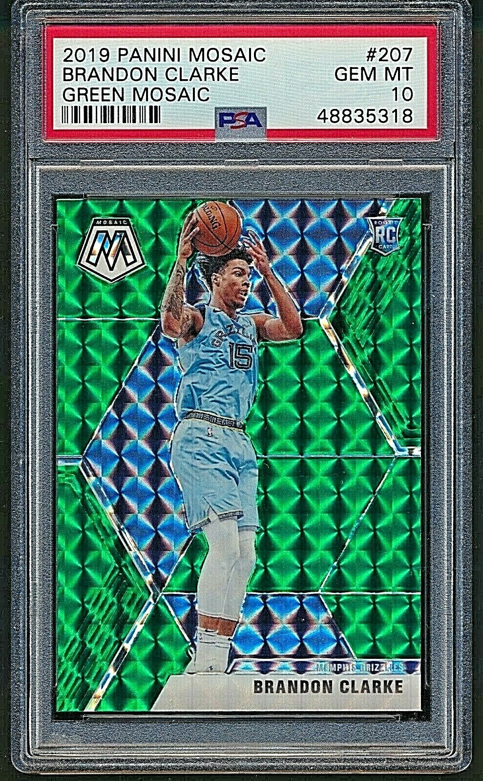 2019 Panini Mosaic Brandon Clarke RC Rookie Green Prizm Grizzlies PSA 10 #207
