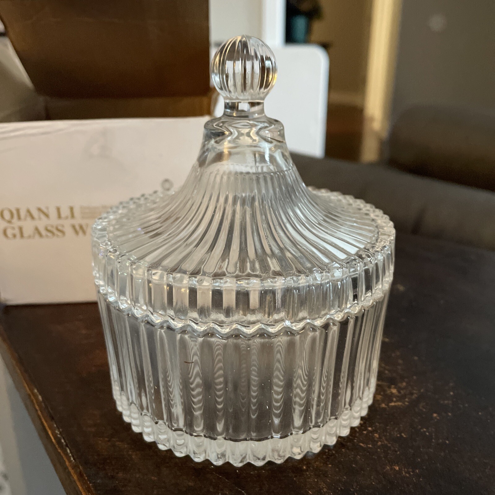 NEW Qian LI 5" Glass Ware Candy Dish/Jar w/ Lid, Refined Series TG033